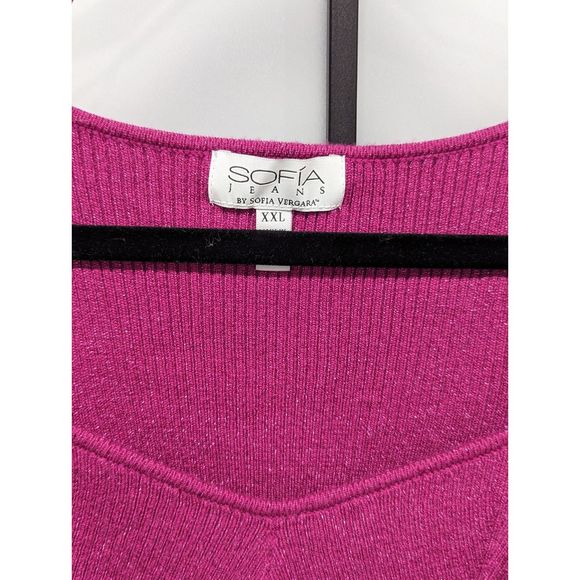 Sofia Vergara| Plus Size Women's Puff Sweetheart Sweater Shimmer Magenta… - Picture 6 of 7